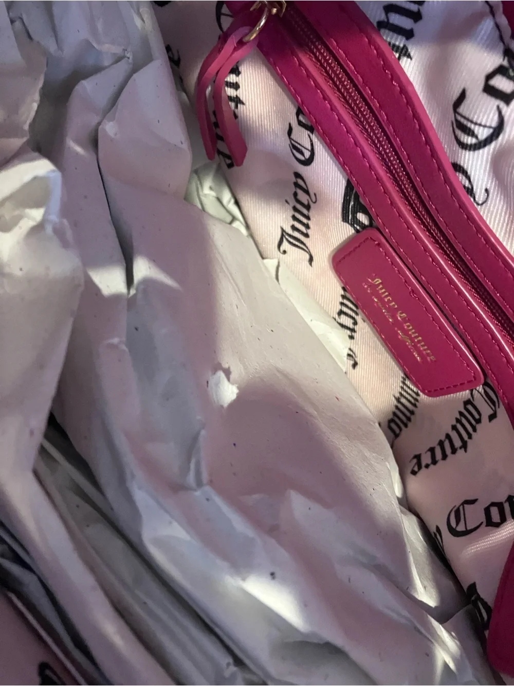 Juicy Couture Sweet Tea Party Hot Pink and White Tote with Pom Charm